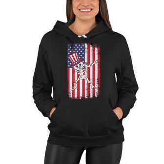 Dabbing Skull 4Th Of July Usa Flag Graphic Plus Size Women Hoodie - Monsterry
