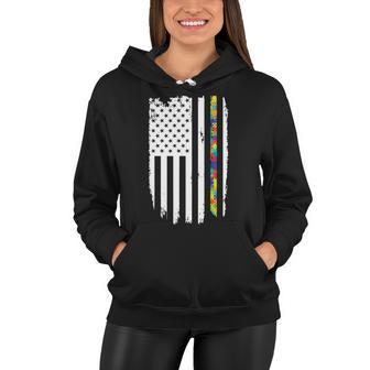 Distress Thin Puzzle Line Autism Awareness Tribute Flag Tshirt Women Hoodie - Monsterry