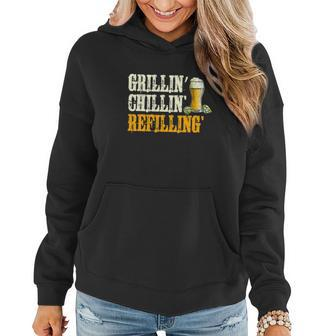 Distressed Grillin Chillin Refilling Fathers Day Beer Lover Women Hoodie - Thegiftio UK