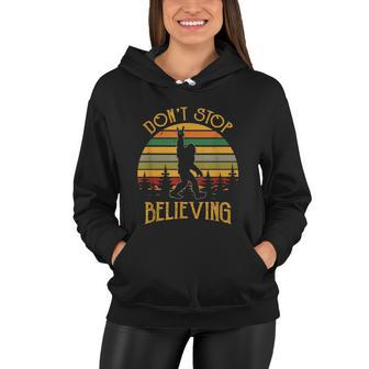Dont Stop Believing Bigfoot Rock And Roll Retro Sasquatch Women Hoodie - Monsterry DE