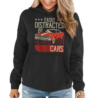 Easily Distracted By Cars Funny Classic Muscle Car Guy Women Hoodie Graphic Print Hooded Sweatshirt - Thegiftio UK