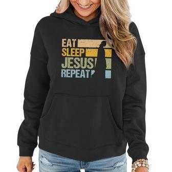 Eat Sleep Jesus Repeat Vintage Christian Religion Distressed Women Hoodie - Thegiftio UK