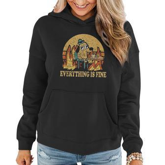 Everything Is Fine Dog Drinking Coffee Burning Meme Women Hoodie Graphic Print Hooded Sweatshirt - Thegiftio UK
