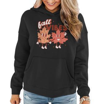 Fall Vibes Pumpkins Funny Leaves Autumn Vibes Red With Gold Women Hoodie - Thegiftio UK