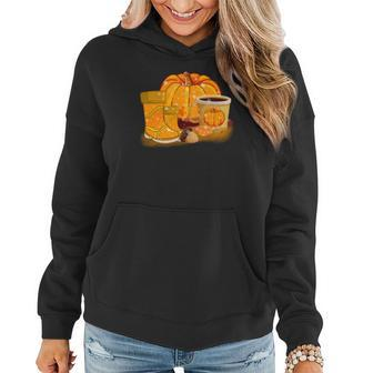 Fall Weather Sweater Pumpkin Shoes Coffee Pumpkin Spice Women Hoodie Graphic Print Hooded Sweatshirt - Seseable