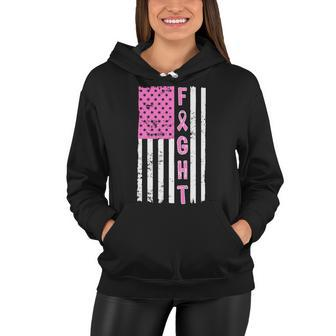 Fight Breast Cancer American Flag Women Hoodie - Monsterry AU