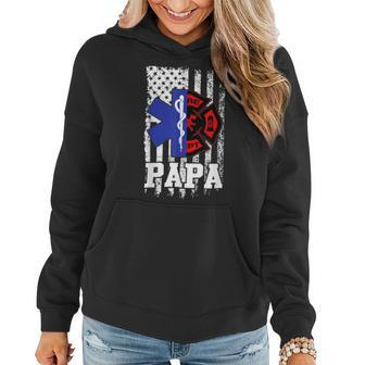 Firefighter Proud Papa Fathers Day Firefighter American Fireman Father V2 Women Hoodie - Seseable