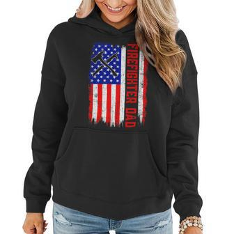 Firefighter Retro American Flag Firefighter Dad Jobs Fathers Day V2 Women Hoodie - Seseable