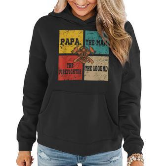 Firefighter Vintage Retro Papa Funny Man The Firefighter The Legend Women Hoodie - Seseable