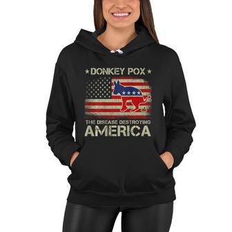 Funny Biden Donkey Pox The Disease Destroying Vintage America Flag Women Hoodie - Monsterry AU