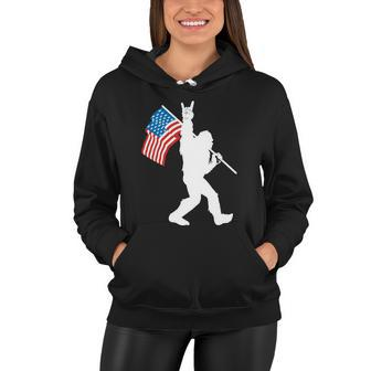 Funny Bigfoot 4Th Of July Rock And Roll Usa Flag For Sasquatch Believers Women Hoodie - Monsterry DE