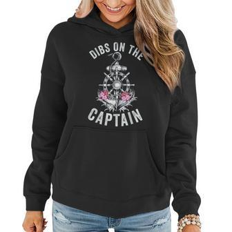 Funny Captain Wife Dibs On The Captain Flower Anchor Women Hoodie - Thegiftio UK