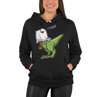 Funny Dinosaur Dressed As Halloween Ghost For Trick Or Treat Women Hoodie - Seseable