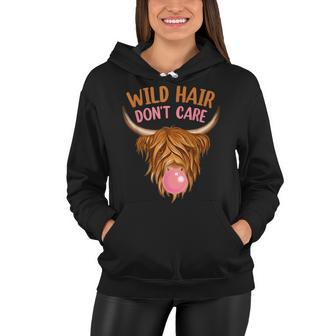 Funny Highland Cow Wild Hair Dont Care Cow Print Women Hoodie - Thegiftio UK