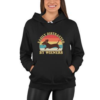 Funny Retro Easily Distracted By Wieners Dachshund Fan Women Hoodie - Monsterry AU