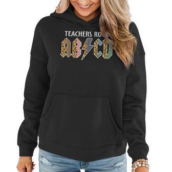 Funny Teacher Abcd Rocks Back To School Teachers Rock Abcd Women Hoodie Graphic Print Hooded Sweatshirt - Thegiftio UK