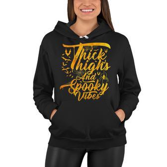 Funny Thick Thighs And Spooky Vibes Pumpkin Halloween Women Hoodie - Seseable