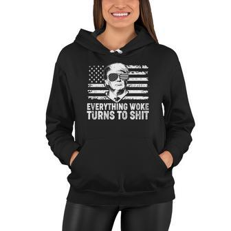 Funny Trump Everything Woke Turns To Shit Distressed Usa American Flag Tshirt Women Hoodie - Monsterry DE