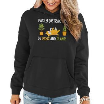 Gardening Easily Distracted By Dogs And Plants Women Hoodie Graphic Print Hooded Sweatshirt - Seseable