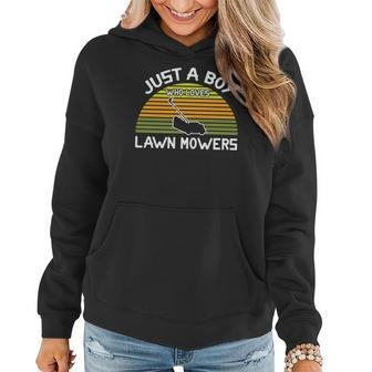 Gardening Just A Boy Who Loves Lawn Mowers Women Hoodie Graphic Print Hooded Sweatshirt - Seseable