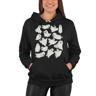 Ghost Graphic Spooky Season Many Ghosts Faces Halloween Kids V2 Women Hoodie - Seseable