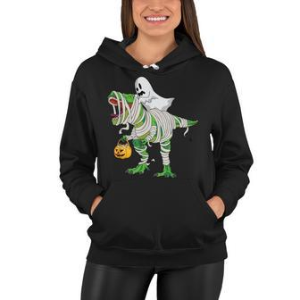 Ghost Riding T Rex Mummy Dinosaur Halloween Women Hoodie - Seseable