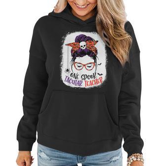 Groovy One Spooky Teacher Messy Bun Witch Mom Halloween 2022 Women Hoodie Graphic Print Hooded Sweatshirt - Thegiftio