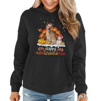 Hallothanksmas Halloween Thanksgiving Christmas Labrador Women Hoodie Graphic Print Hooded Sweatshirt - Thegiftio UK