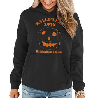 Halloween 1978 Holiday Spooky Haddonfield Pumpkin Illinois Women Hoodie Graphic Print Hooded Sweatshirt - Thegiftio UK