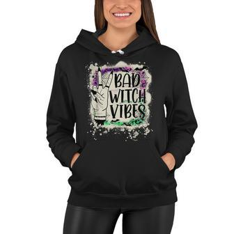Halloween Bad Witch Vibes Peace Hand Sign Halloween Bleached Women Hoodie - Seseable