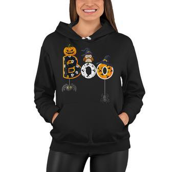 Halloween Boo Owl With Witch Hat Spiders Boys Girls Kids Women Hoodie - Seseable
