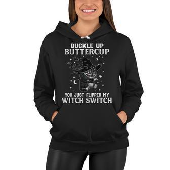 Halloween Cat Witch Buckle Up Buttercup Witch Cat Costume Women Hoodie - Seseable