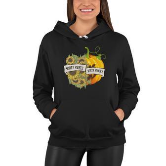 Halloween Sorta Sweet Sorta Spooky Pumpkin Sunflower Women Hoodie - Seseable