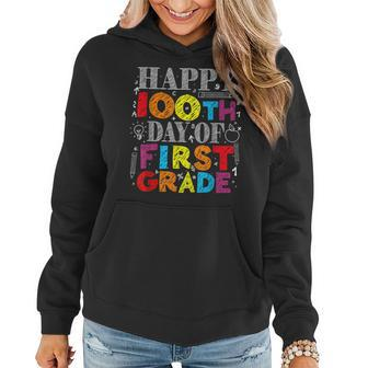 Happy 100Th Day Of School First 1St Grade Teacher Boys Girls Women Hoodie Graphic Print Hooded Sweatshirt - Thegiftio UK