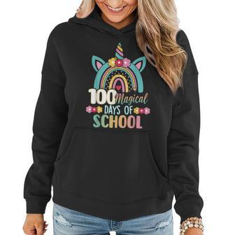 Happy 100Th Day Of School Rainbow Unicorn 100 Magical Days  Women Hoodie Graphic Print Hooded Sweatshirt