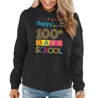 Happy 100Th Day Of School Teacher 100 Days Smarter Rainbow Women Hoodie Graphic Print Hooded Sweatshirt - Thegiftio UK