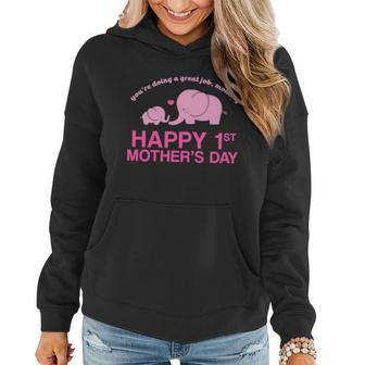 Happy 1St Mothers Day Cute Elephant T-Shirt Graphic Design Printed Casual Daily Basic Women Hoodie - Thegiftio UK