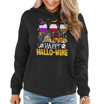 Happy Halloween Happy Hallowine Funny Wine V3 Women Hoodie Graphic Print Hooded Sweatshirt - Thegiftio UK