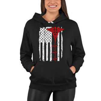 Healthcare Front Line Us Flag Women Hoodie - Monsterry