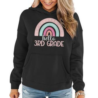 Hello Third Grade Back To School 3Rd Grade Teacher Rainbow Women Hoodie Graphic Print Hooded Sweatshirt - Thegiftio UK