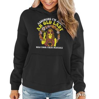 Hippie Assuming I_M Just An Old Lady Was Your First Mistake Women Hoodie Graphic Print Hooded Sweatshirt - Seseable