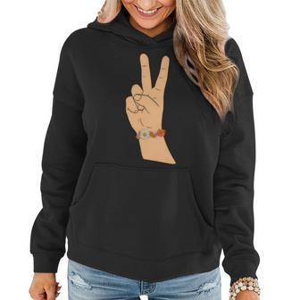 Hippie Happy V Sign Daisy Flower Design Women Hoodie Graphic Print Hooded Sweatshirt - Seseable