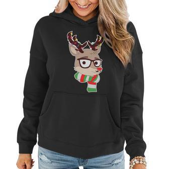 Hipster Red Nose Reindeer Christmas Lights Graphic Design Printed Casual Daily Basic Women Hoodie