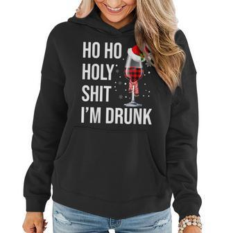 Ho Ho Holy Shit Im Drunk Wine Santa Christmas  Women Hoodie Graphic Print Hooded Sweatshirt