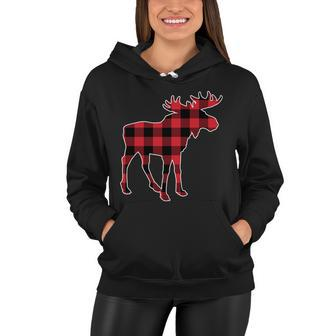 Holiday Plaid Moose Women Hoodie - Monsterry