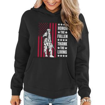 Honor The Fallen Thank The Living Memorial Day Vet Soldier Gift Graphic Design Printed Casual Daily Basic Women Hoodie - Thegiftio UK