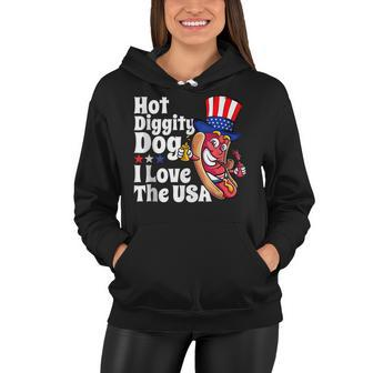Hot Diggity Dog I Love The Usa Funny 4Th Of July Party Women Hoodie - Seseable