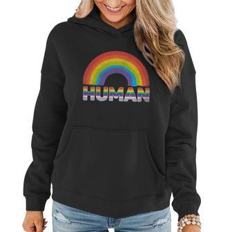 Human Pride Rainbow Lgbt Flag Gay Pride Month Proud Lgbtq Women Hoodie - Thegiftio UK