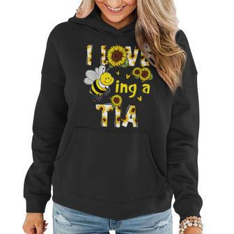 I Love Being A Tia Sunflower Bee Mothers Day Women Hoodie Graphic Print Hooded Sweatshirt - Thegiftio UK