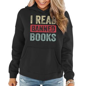 I Read Banned Books Librarian Freadom Reader Nerd Retro Women Hoodie Graphic Print Hooded Sweatshirt - Thegiftio UK